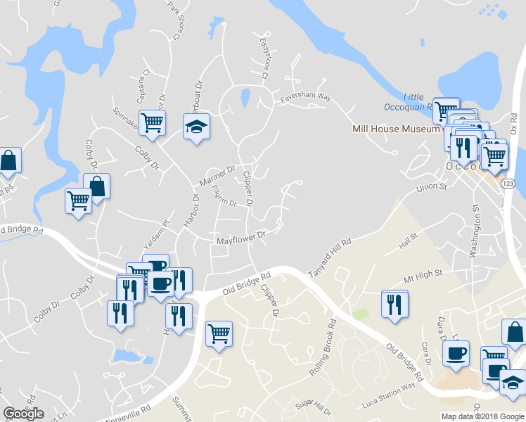 map of restaurants, bars, coffee shops, grocery stores, and more near 2024 Mayflower Drive in Woodbridge