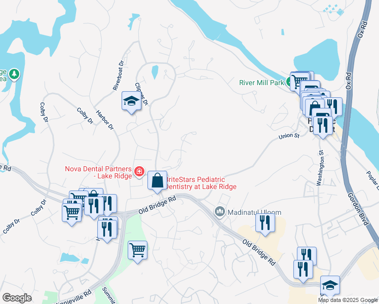 map of restaurants, bars, coffee shops, grocery stores, and more near 2035 Mayflower Drive in Woodbridge