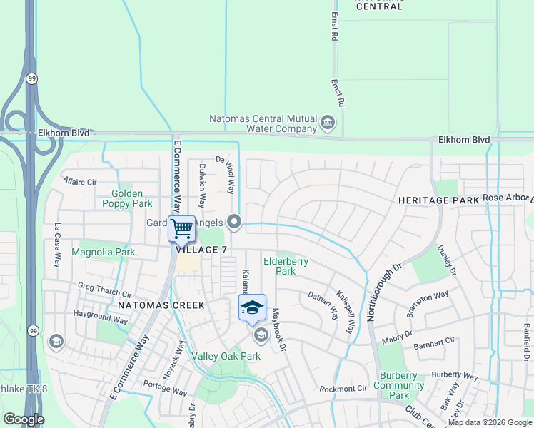 map of restaurants, bars, coffee shops, grocery stores, and more near 2727 Heritage Park Lane in Sacramento