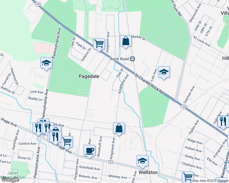 map of restaurants, bars, coffee shops, grocery stores, and more near 1456 70th Street in St. Louis