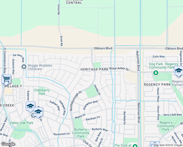 map of restaurants, bars, coffee shops, grocery stores, and more near 47 Walshford Place in Sacramento