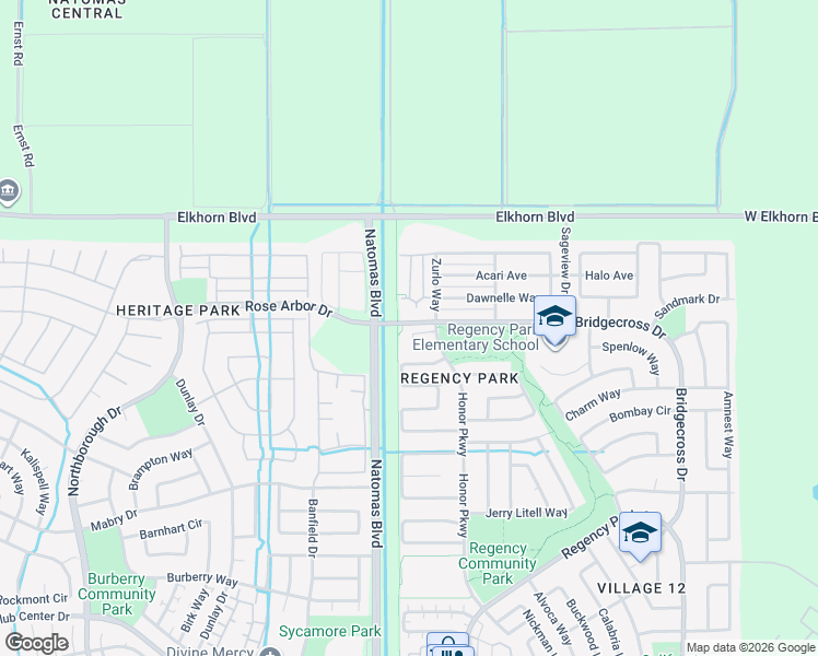 map of restaurants, bars, coffee shops, grocery stores, and more near 6141 Bridgecross Drive in Sacramento