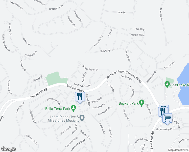 map of restaurants, bars, coffee shops, grocery stores, and more near 5021 Skellig Rock Way in El Dorado Hills