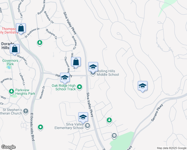 map of restaurants, bars, coffee shops, grocery stores, and more near 7141 Silva Valley Parkway in El Dorado Hills