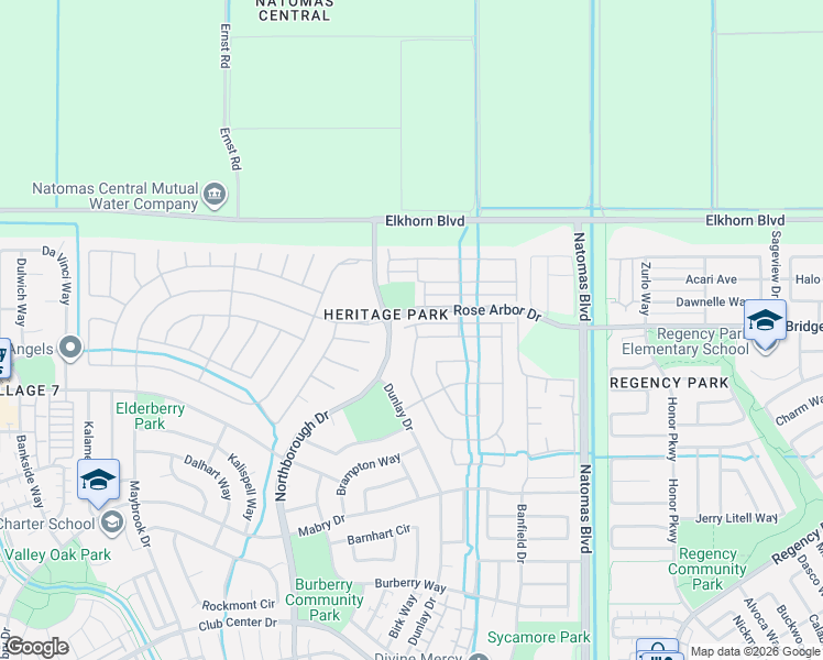 map of restaurants, bars, coffee shops, grocery stores, and more near 430 Mill Valley Circle North in Sacramento