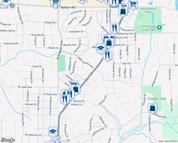 map of restaurants, bars, coffee shops, grocery stores, and more near 539 Mary Avenue in Collinsville