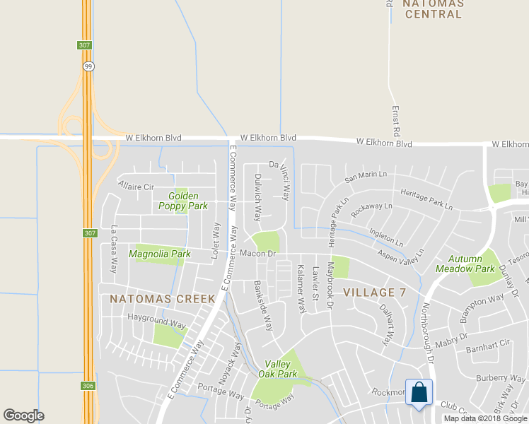 map of restaurants, bars, coffee shops, grocery stores, and more near 5833 Dulwich Way in Sacramento