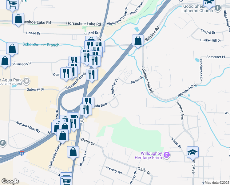 map of restaurants, bars, coffee shops, grocery stores, and more near 1937 Ramada Boulevard in Collinsville
