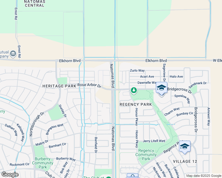 map of restaurants, bars, coffee shops, grocery stores, and more near Bridgecross Dr in Sacramento