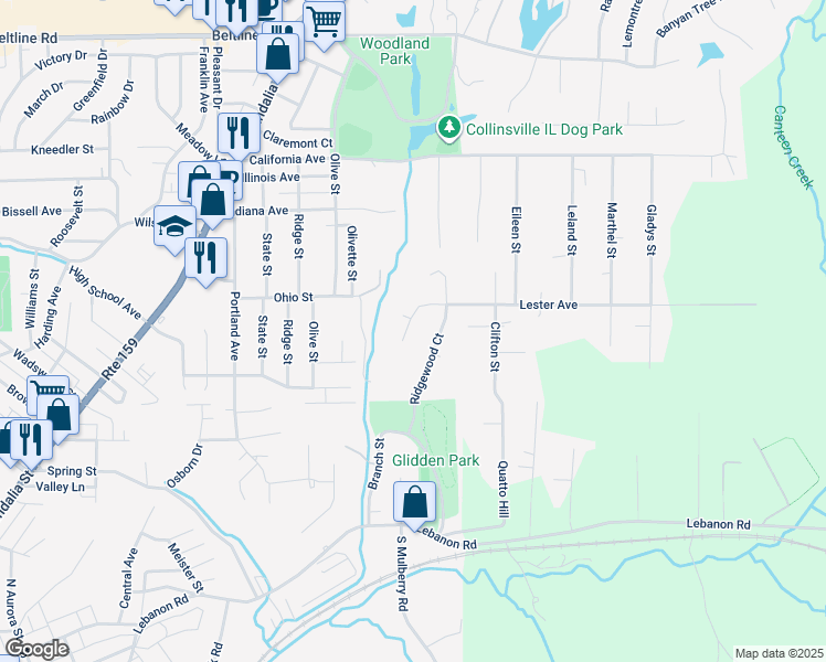 map of restaurants, bars, coffee shops, grocery stores, and more near 883 Lester Avenue in Collinsville