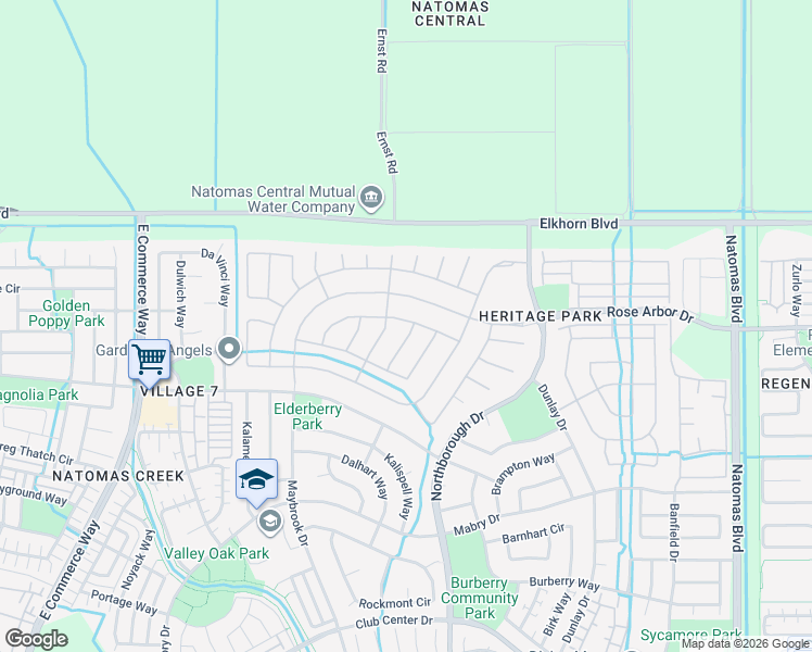 map of restaurants, bars, coffee shops, grocery stores, and more near 5755 Grassington Lane in Sacramento
