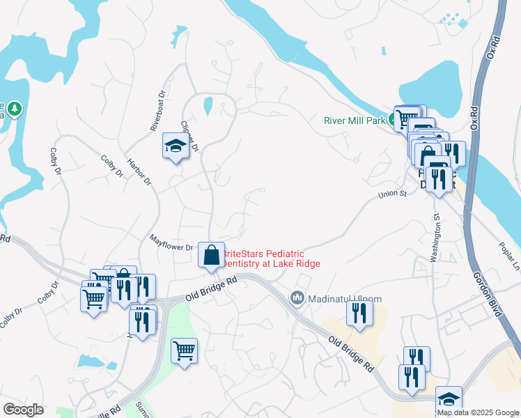 map of restaurants, bars, coffee shops, grocery stores, and more near 2001 Mayflower Drive in Woodbridge