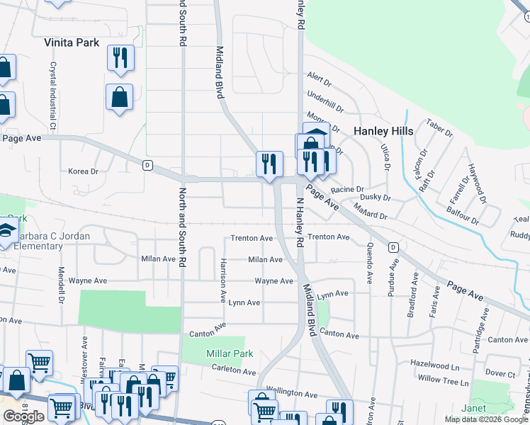 map of restaurants, bars, coffee shops, grocery stores, and more near 7510 Liberty Avenue in University City