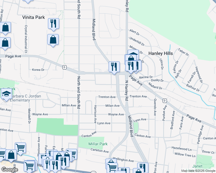 map of restaurants, bars, coffee shops, grocery stores, and more near 7510 Liberty Avenue in University City