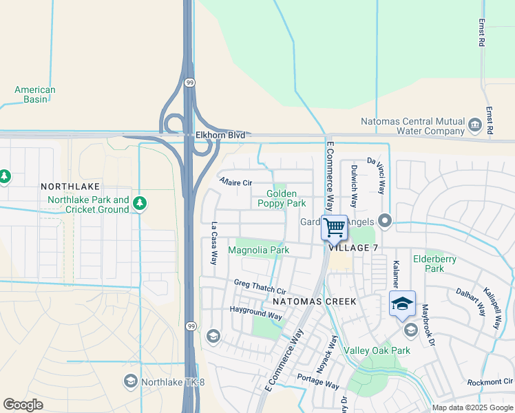 map of restaurants, bars, coffee shops, grocery stores, and more near 3355 Mas Amilos Way in Sacramento