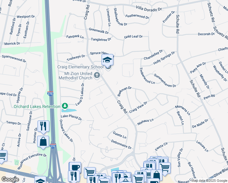 map of restaurants, bars, coffee shops, grocery stores, and more near 1414 Craig Road in St. Louis
