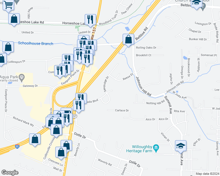 map of restaurants, bars, coffee shops, grocery stores, and more near 1949 Ramada Boulevard in Collinsville