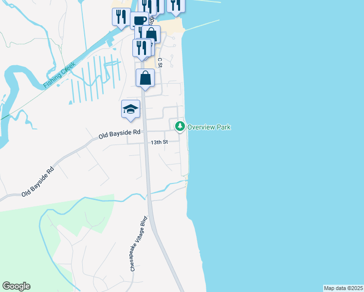 map of restaurants, bars, coffee shops, grocery stores, and more near 7409 B Street in Chesapeake Beach