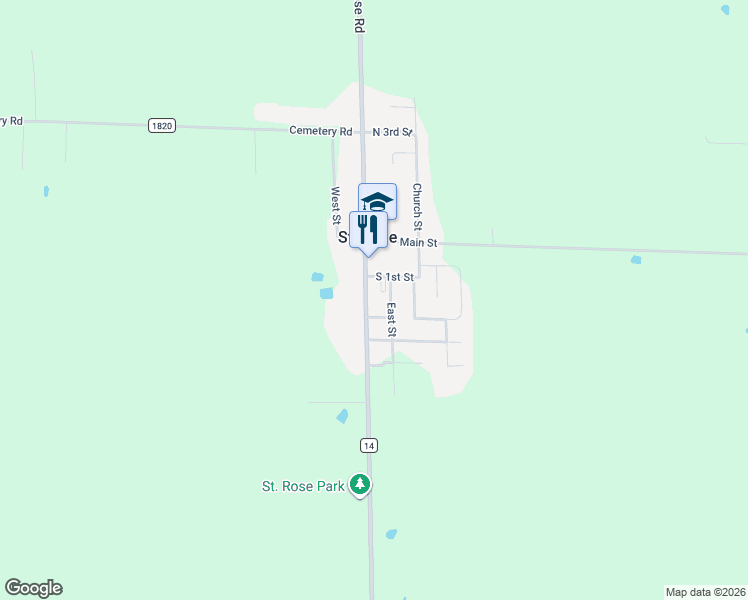 map of restaurants, bars, coffee shops, grocery stores, and more near 17808 Saint Rose Road in Breese