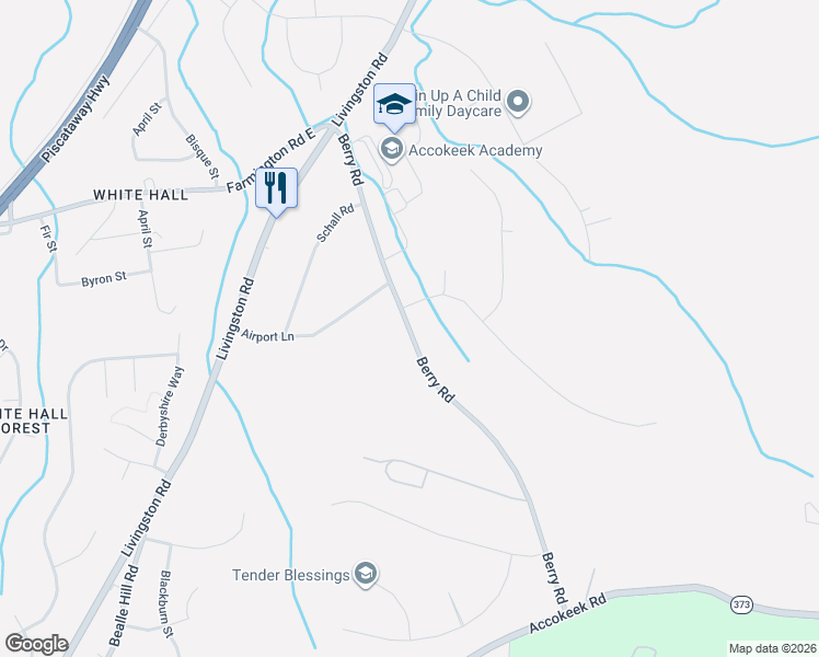 map of restaurants, bars, coffee shops, grocery stores, and more near Berry Rd in Accokeek