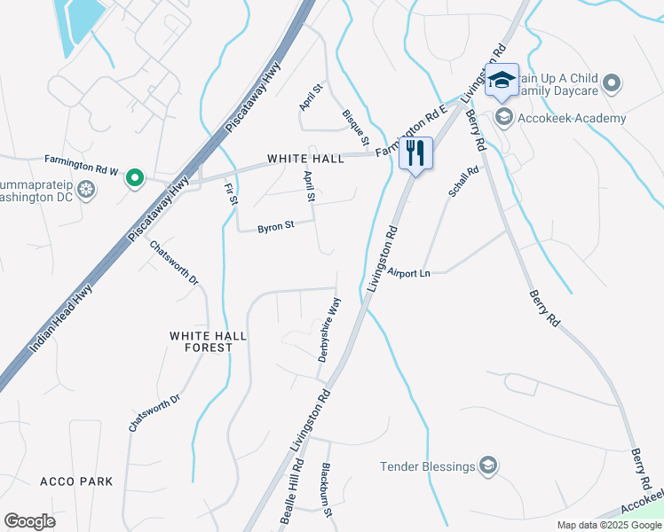 map of restaurants, bars, coffee shops, grocery stores, and more near 15101 Derbyshire Way in Accokeek
