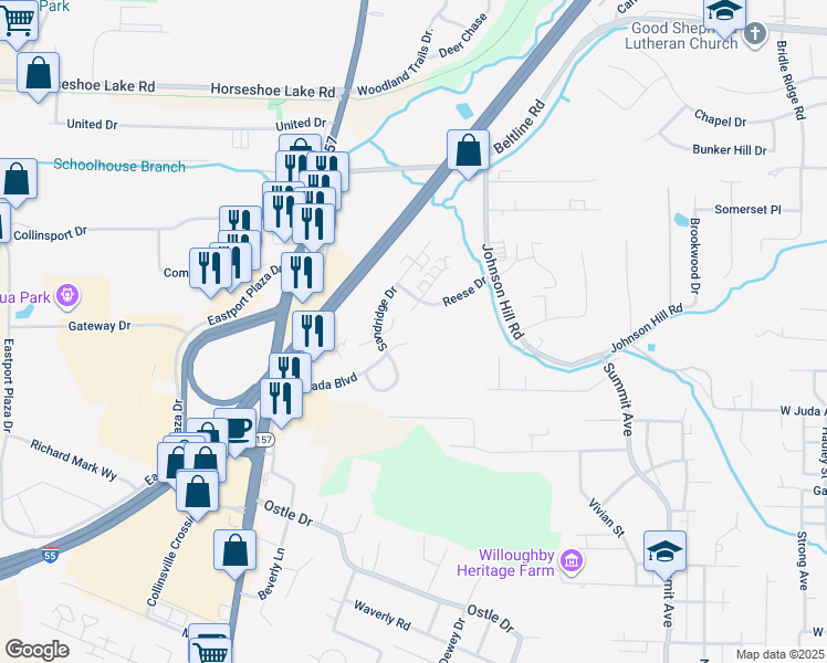 map of restaurants, bars, coffee shops, grocery stores, and more near 1953 Rosemary Hill in Collinsville