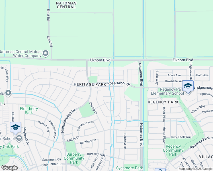 map of restaurants, bars, coffee shops, grocery stores, and more near 360 Mill Valley Circle North in Sacramento