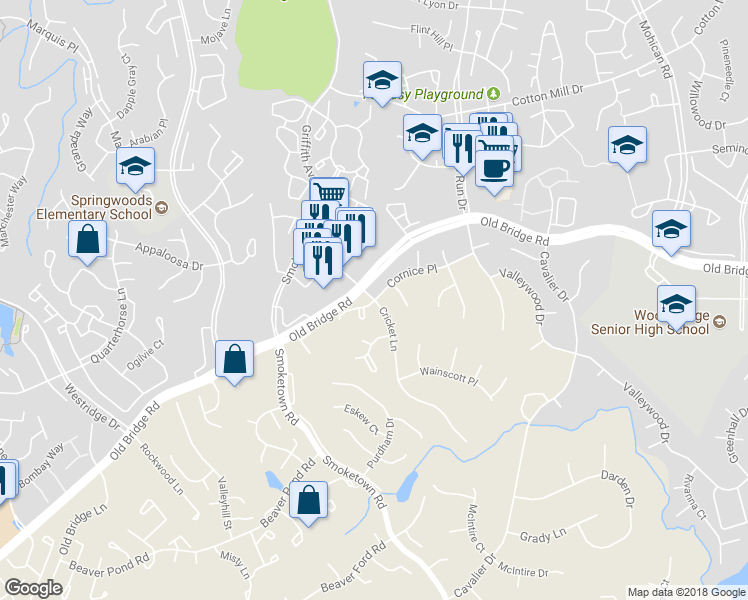 map of restaurants, bars, coffee shops, grocery stores, and more near 3508 Cornice Place in Woodbridge