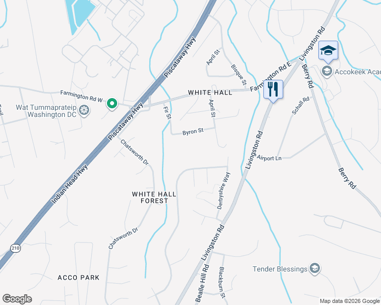 map of restaurants, bars, coffee shops, grocery stores, and more near 1210 Strausberg Street in Accokeek