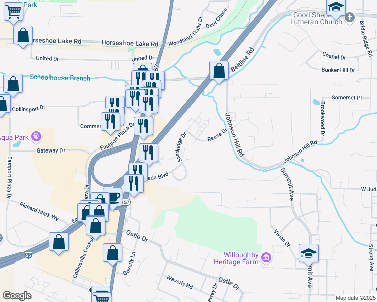map of restaurants, bars, coffee shops, grocery stores, and more near 1953 Rosemary Hill in Collinsville