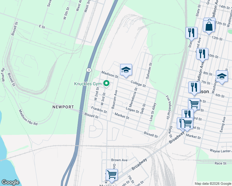 map of restaurants, bars, coffee shops, grocery stores, and more near 1017 Calhoun Street in Madison