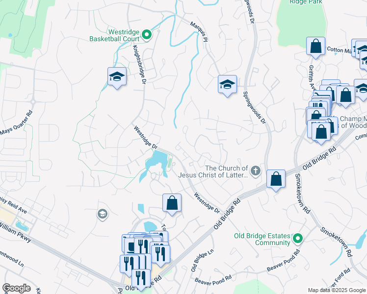map of restaurants, bars, coffee shops, grocery stores, and more near 12557 Kempston Lane in Woodbridge