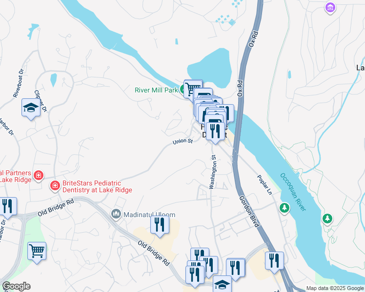 map of restaurants, bars, coffee shops, grocery stores, and more near 407 Union Street in Occoquan