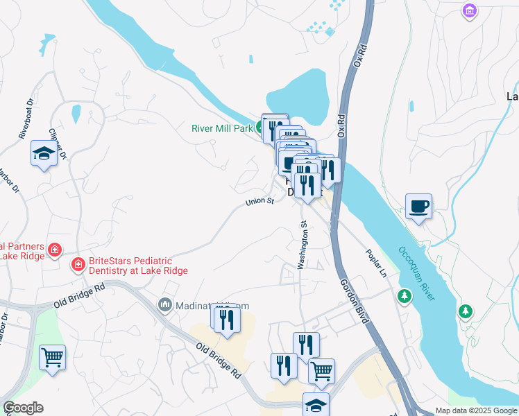 map of restaurants, bars, coffee shops, grocery stores, and more near 407 Union Street in Occoquan