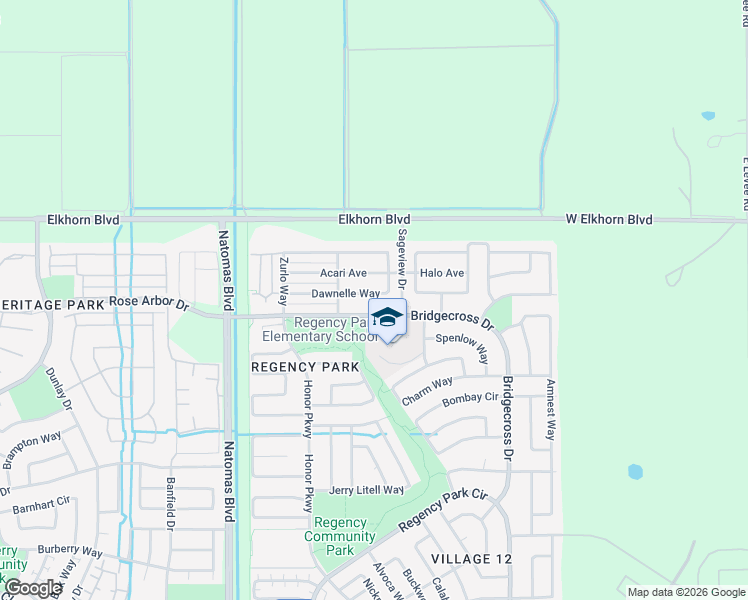 map of restaurants, bars, coffee shops, grocery stores, and more near 5936 Bridgecross Drive in Sacramento