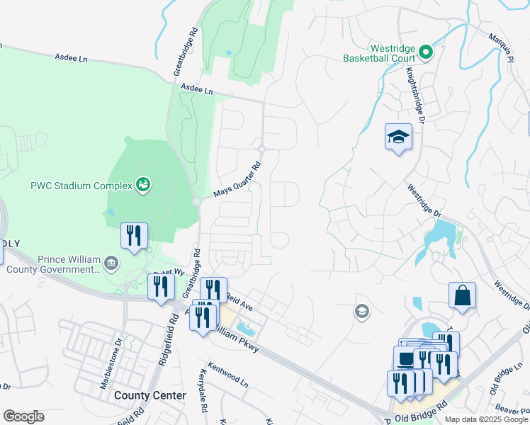 map of restaurants, bars, coffee shops, grocery stores, and more near 12428 Southington Drive in Woodbridge