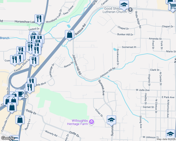 map of restaurants, bars, coffee shops, grocery stores, and more near 146 Skyline View Drive in Collinsville