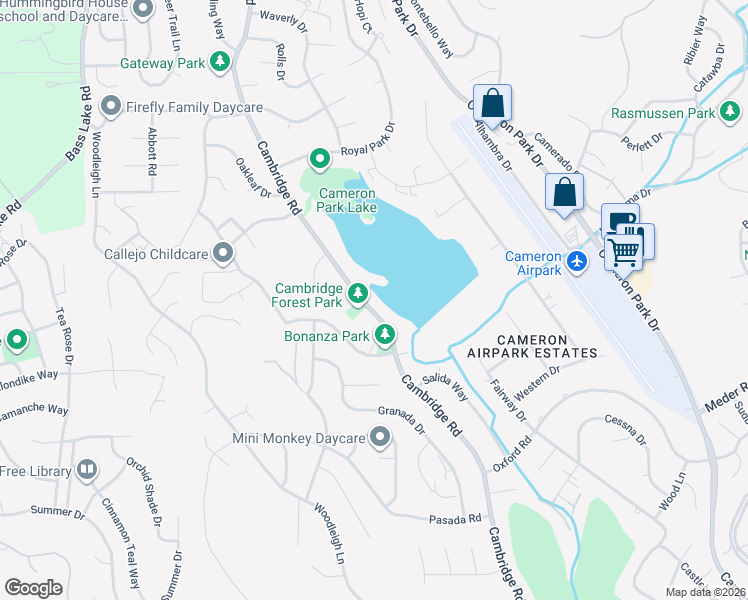map of restaurants, bars, coffee shops, grocery stores, and more near 3095 Cambridge Road in Cameron Park