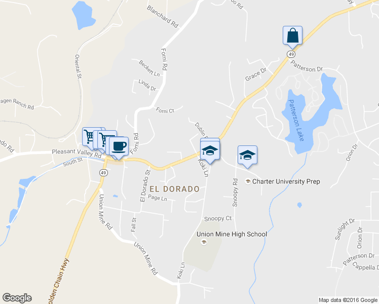 map of restaurants, bars, coffee shops, grocery stores, and more near 4180 Oro Lane in El Dorado