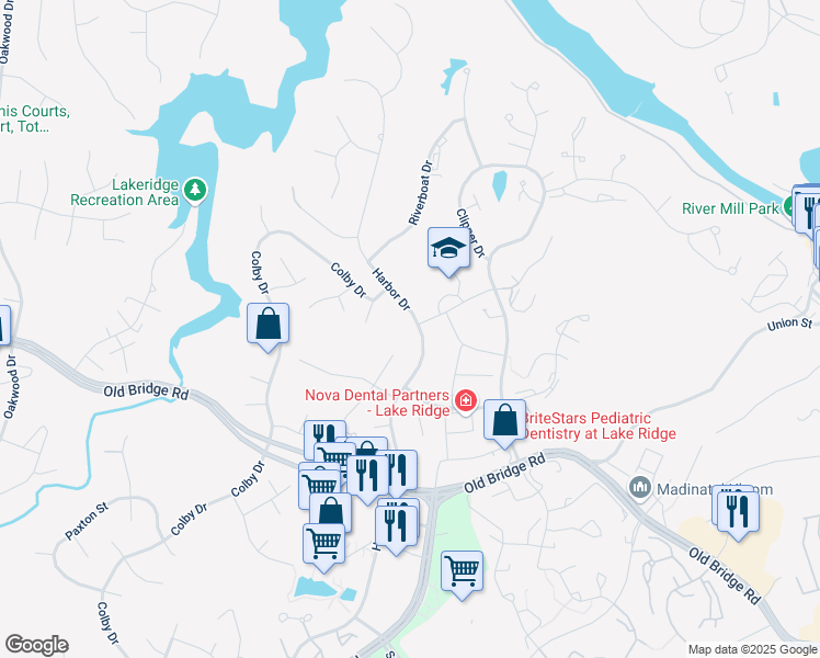 map of restaurants, bars, coffee shops, grocery stores, and more near 12602 Harbor Drive in Woodbridge