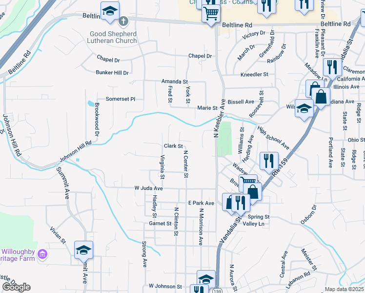 map of restaurants, bars, coffee shops, grocery stores, and more near 1011 North Center Street in Collinsville