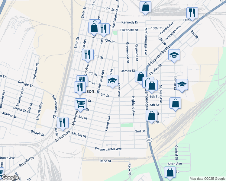 map of restaurants, bars, coffee shops, grocery stores, and more near 1634 7th Street in Madison