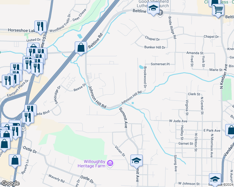 map of restaurants, bars, coffee shops, grocery stores, and more near 188 Skyline View Drive in Collinsville