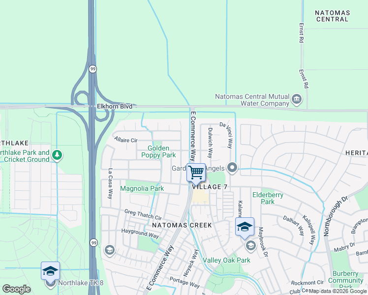 map of restaurants, bars, coffee shops, grocery stores, and more near 5763 Van Eyck Way in Sacramento