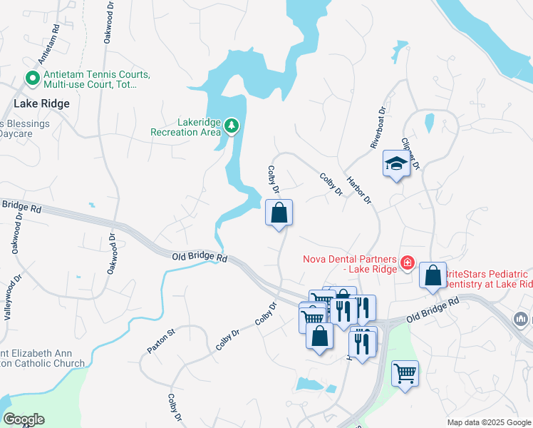 map of restaurants, bars, coffee shops, grocery stores, and more near 2407 Gunwale Place in Woodbridge