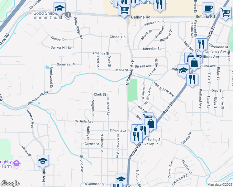 map of restaurants, bars, coffee shops, grocery stores, and more near 17 Holloway Drive in Collinsville