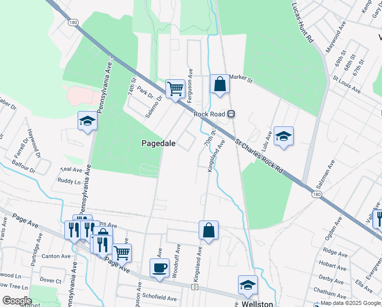 map of restaurants, bars, coffee shops, grocery stores, and more near 1456 70th Street in St. Louis