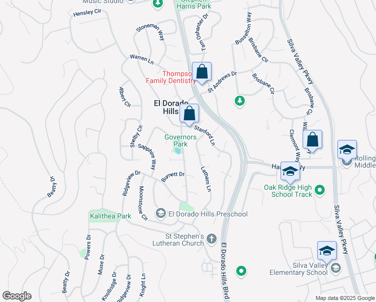 map of restaurants, bars, coffee shops, grocery stores, and more near 886 Governor Drive in El Dorado Hills