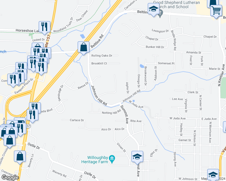 map of restaurants, bars, coffee shops, grocery stores, and more near 183 Skyline View Drive in Collinsville