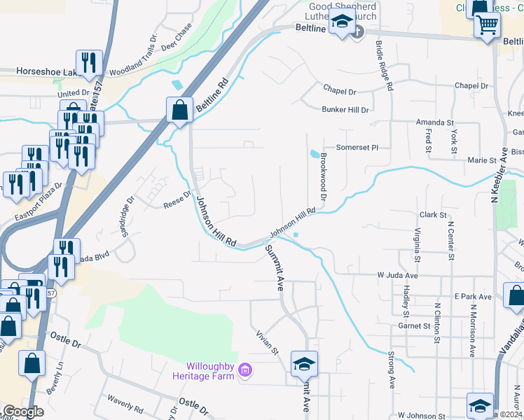map of restaurants, bars, coffee shops, grocery stores, and more near 196 Skyline View Drive in Collinsville